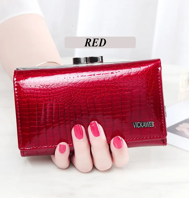 Free Gift Women Genuine Leather Short Wallet Female Fashion Purses Ladies Alligator Hasp & Zipper Small Coin Bag AE2155