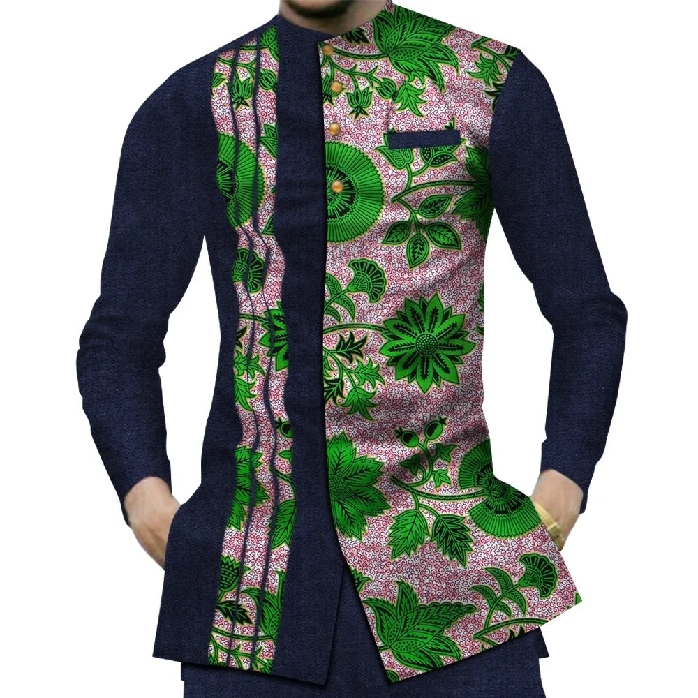 Casual 100% Cotton Mens African Clothing Dashiki Patchwork Print Shirt Tops Bazin Riche Traditional African Clothes WYN380