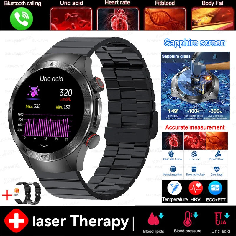 2026New Precise Laser Therapy Bracelet Health ECG+PPG Smart Watch Blood Pressure Blood Lipid Uric Acid BT HD Call SmartWatch Men