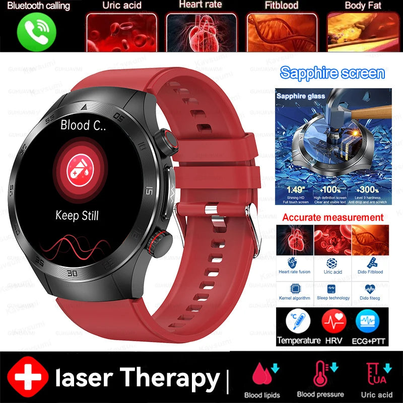 2026New Precise Laser Therapy Bracelet Health ECG+PPG Smart Watch Blood Pressure Blood Lipid Uric Acid BT HD Call SmartWatch Men