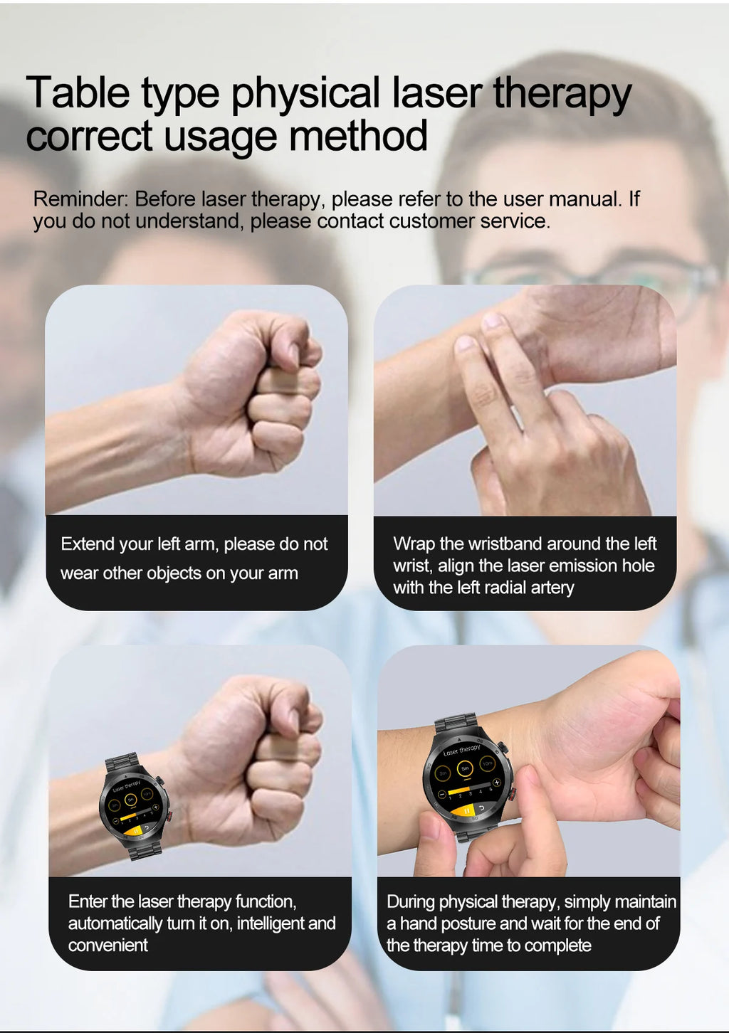 2026New Precise Laser Therapy Bracelet Health ECG+PPG Smart Watch Blood Pressure Blood Lipid Uric Acid BT HD Call SmartWatch Men