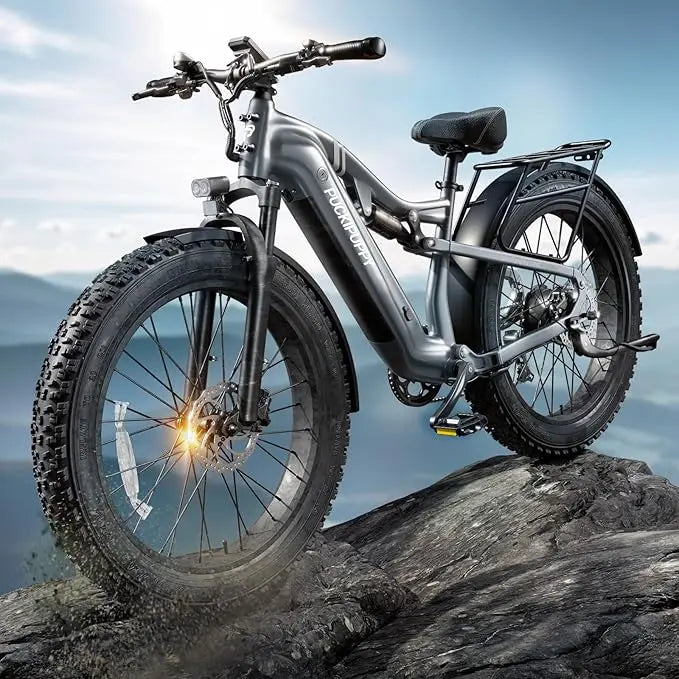 1350W Peak Electric Bike for Adults 48V 20AH Battery 26 Fat Tire Full Suspension Mountain Ebike 80 Miles Range