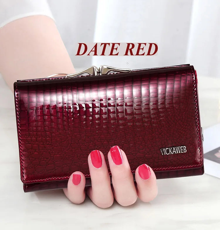 Free Gift Women Genuine Leather Short Wallet Female Fashion Purses Ladies Alligator Hasp & Zipper Small Coin Bag AE2155