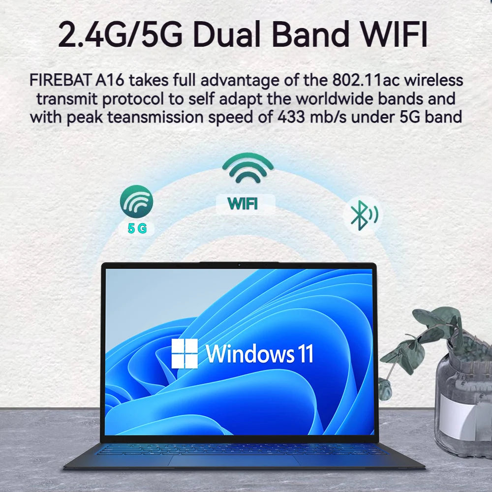 Firebat A16 Laptop 15.6 16 Inch CPU Intel N5095 16GB RAM SSD 512GB 1TB BT4.2 WiFi5 LPDDR4 Lightweight Business Computer Notebook