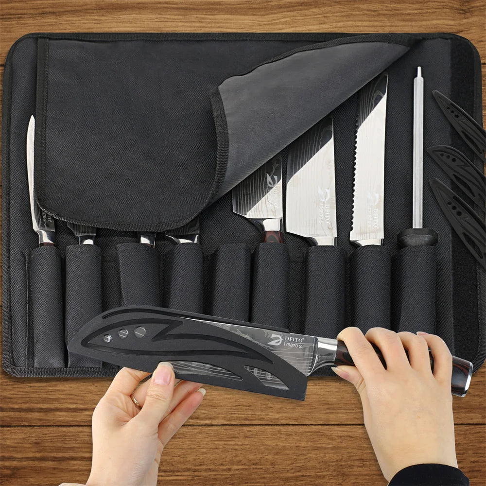 8pcs Kitchen Knife Damascus Stainless Steel Chef Knife Utility Paring Boning Cleaver Slicing Santoku Knives With Nylon Bag