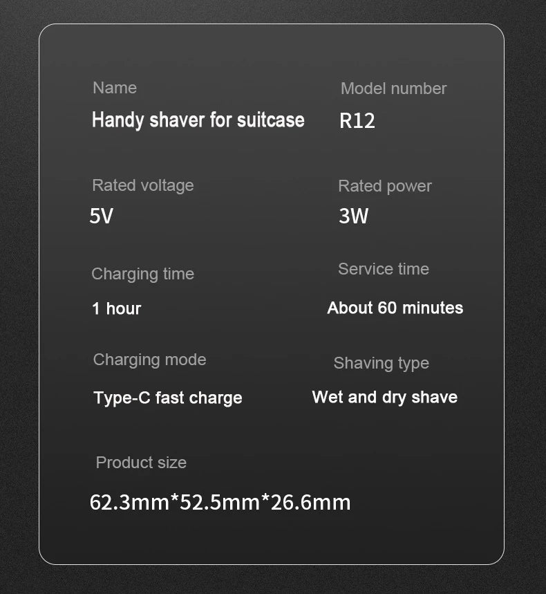 Mini Shaver On-The-Go, Portable Electric Shaver for Men, Dry Shave, USB-C，IPX7 Waterproof Easy Cleaning, Battery Indicator