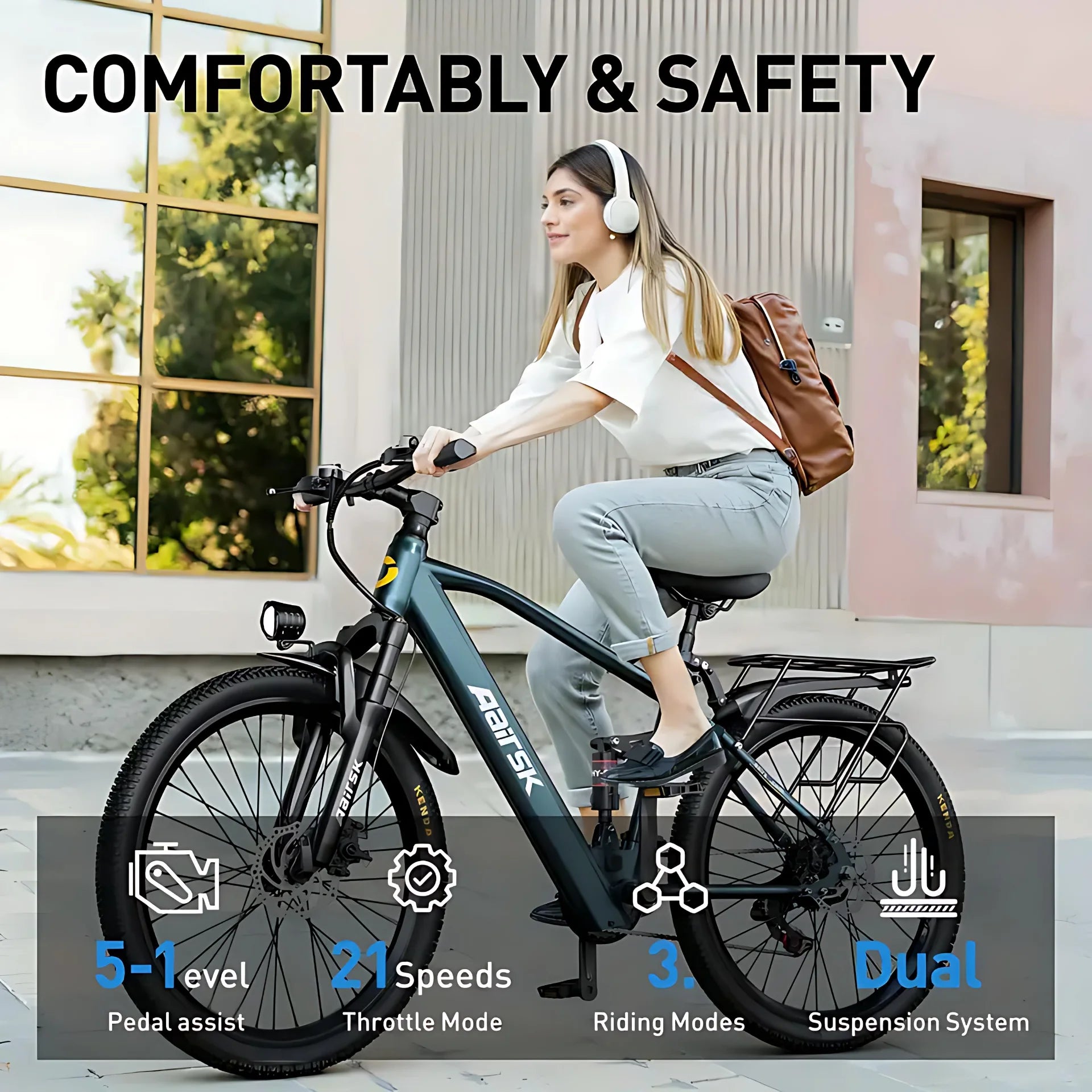 26'' Electric Bike for Adults,750W Peak Motor Mountain Ebike,25MPH Up to 40Miles,7-Speed,Shock Absorbers,Commuter E-Bike