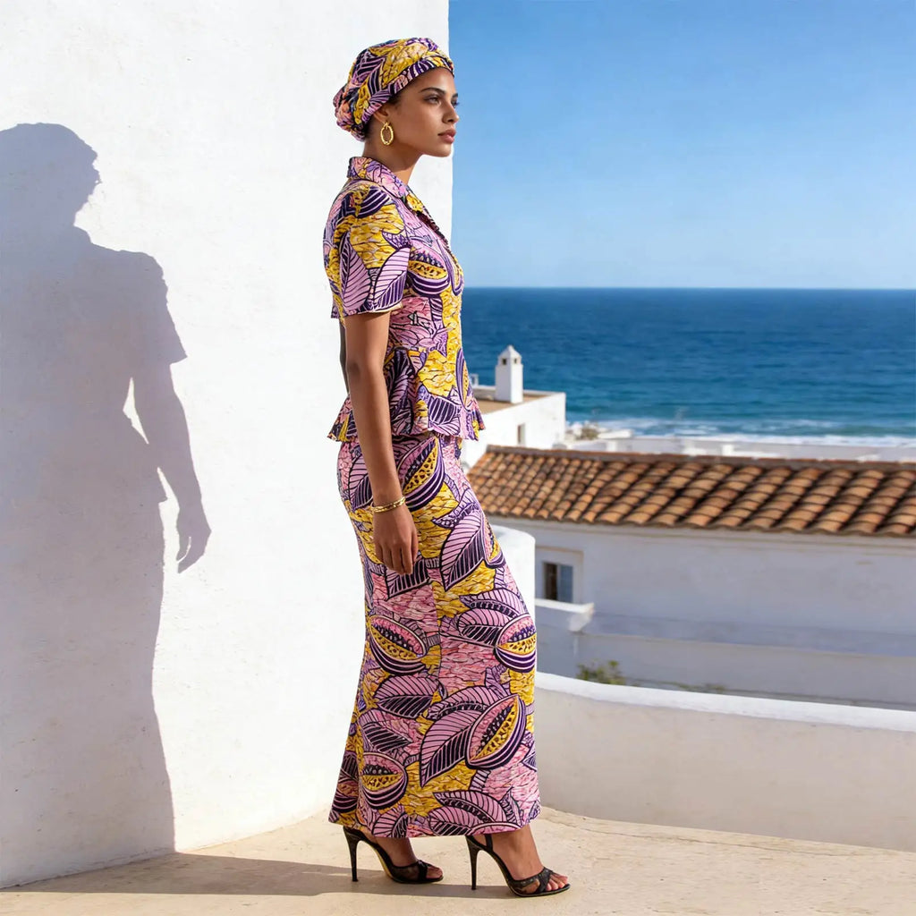 African Women Skirt Set Luxury Metal Zipper Top and Slim Fit Skirt Match Headscarf Party Wedding Elegant Lady Dress Suit 2526079