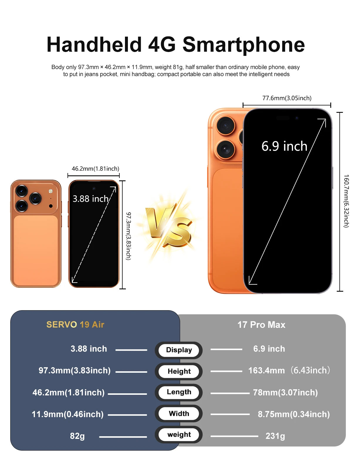 SERVO 19 Air 4G LTE Mini Smartphone Android 12.0 System 6GB+128GB Play Store Face Unlock GPS Dual SIM 3.88" Small Smart Phones