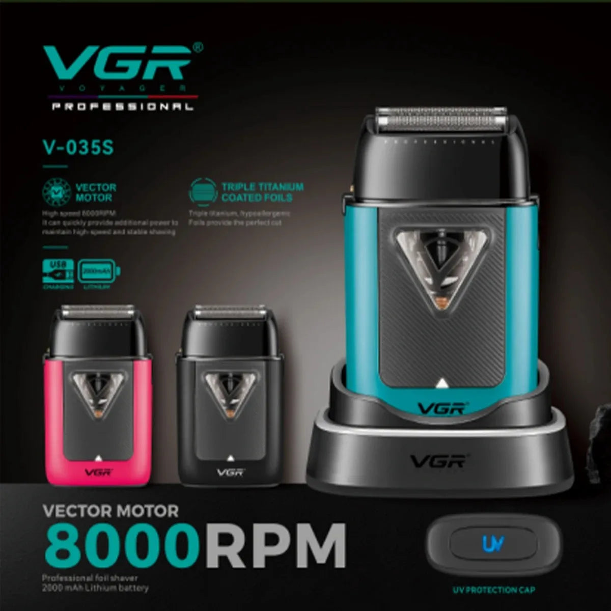 VGR Professional Hair Trimmer Rechargeable Hair Clippers 11000 RPM Vector Motor Beard Shaver LED Trimmer For man V-035C V-035S