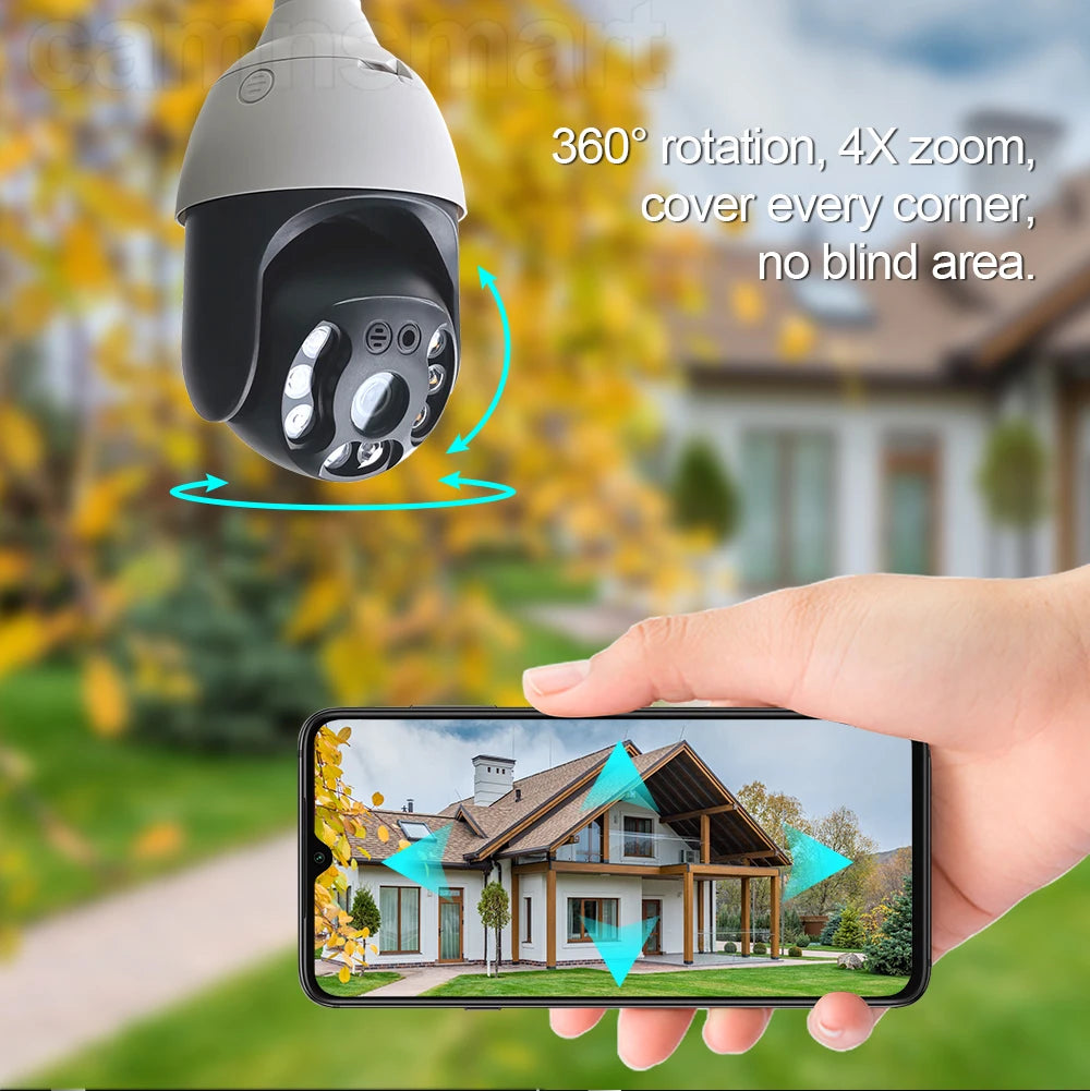 Ultra 6MP Outdoor Wireless WIFI Camera E27 Bulb Type for Smart Home Tuya APP IP66 Waterproof Auto Track Motion Detection