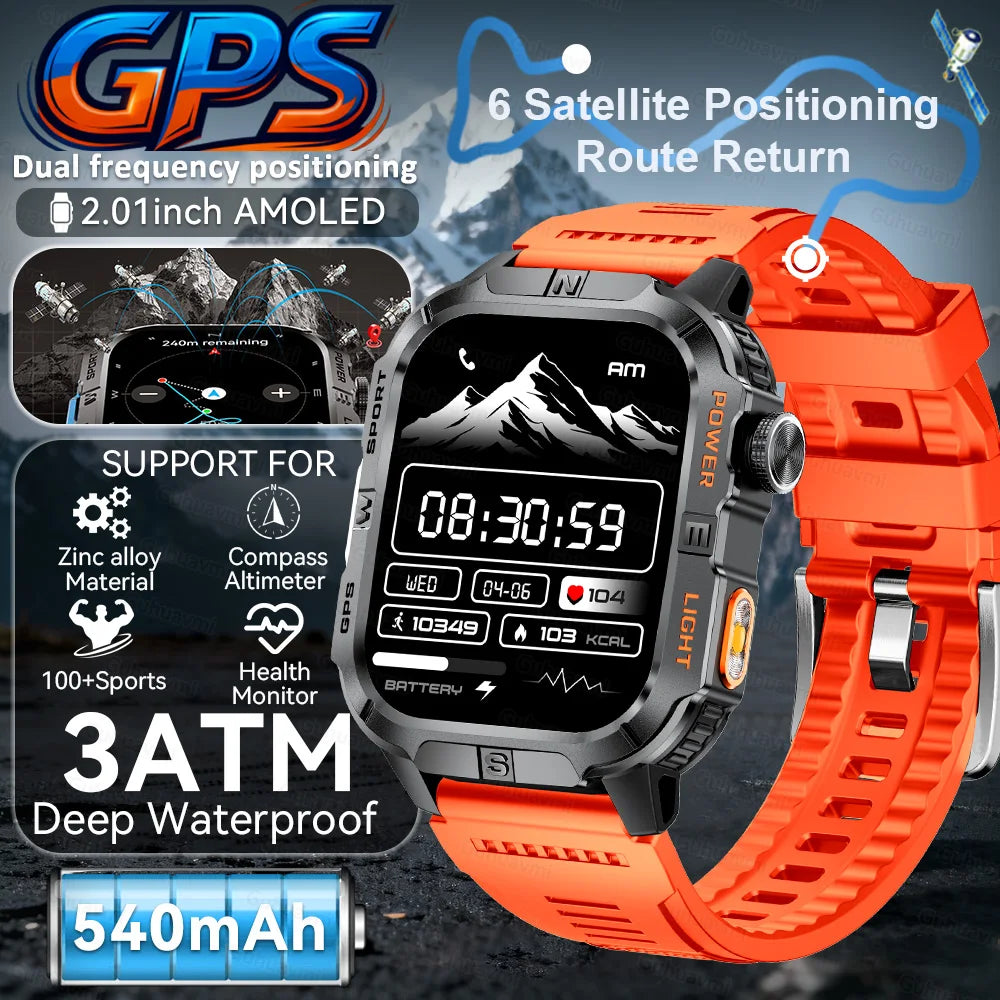 2026New GPS Outdoor Smart Watch Men Women Compass Altimeter Barometer Waterproof Bluetooth Call Sports Smartwatch 540mAh Battery