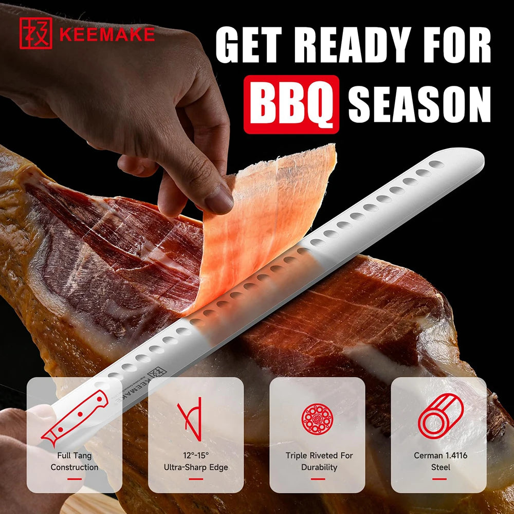 KEEMAKE Brisket Knife 12 Inch Carving Slicing Knife for Meat Stainless Steel Kitchen Knife for BBQ Roasts Ribs Turkey Ham