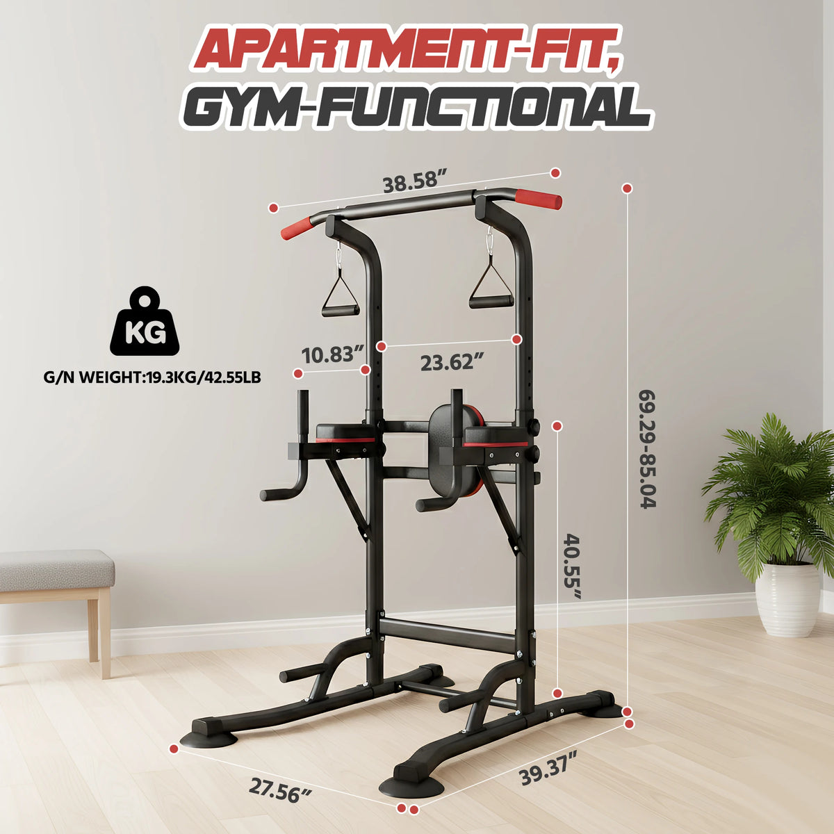 Power Tower Pull Up Bar Free Standing with Resistance Bands, 350LBS Heavy Duty Alloy Steel Dip Station for Home Gym