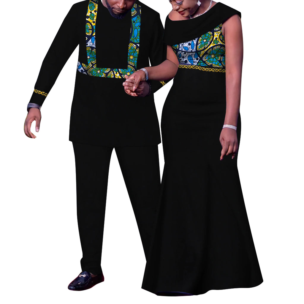 African Couple Outfits Match Sets Dashiki African Mens suit and Dresses for Women Party Couple Clothing WYQ905