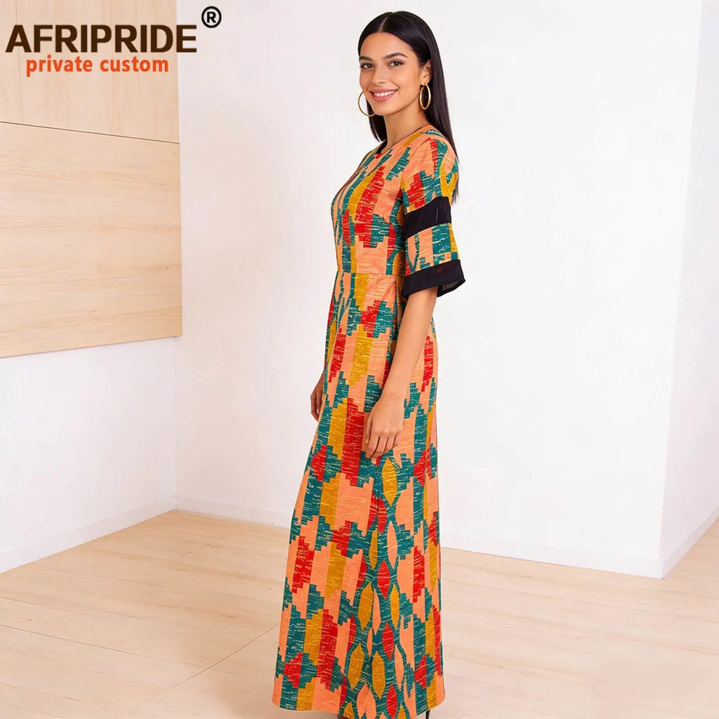 Women`s African Print Half Sleeve Dashiki Maxi Bodycon Dress Dashiki Ankara Party Dresses for Women Wax Batik AFRIPRIDE A1925049