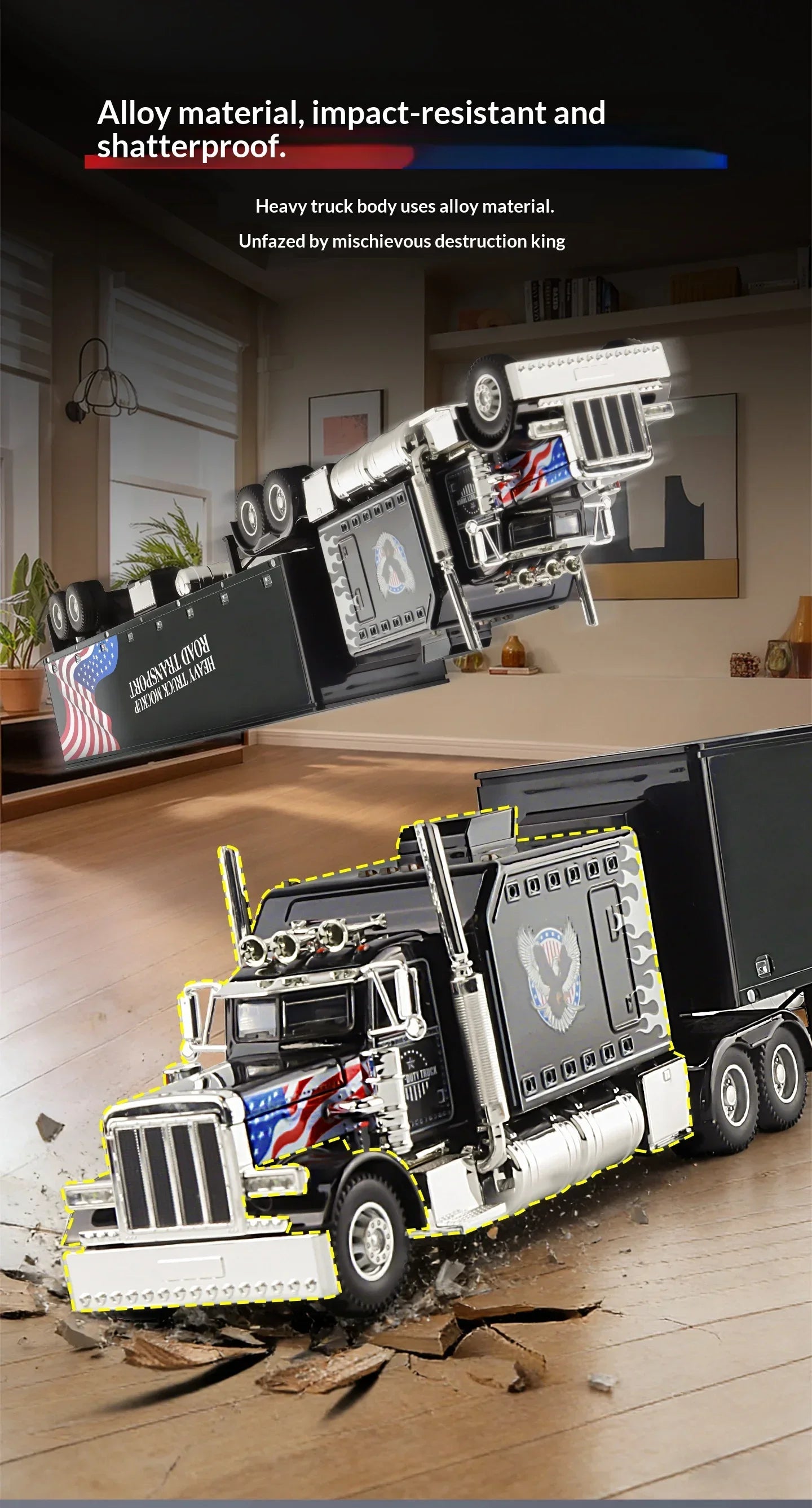 1:24 389 Platform Trailer Container Transport Tow Truck Toy Car For Diecast Vehicle Model Collection Gift Boy