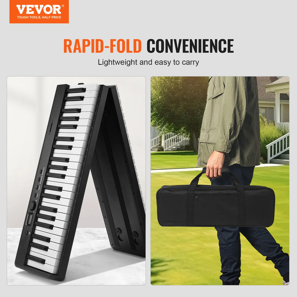 VEVOR 88 Key Folding Keyboard Piano Bluetooth & MIDI Portable Electronic Digital Foldable Piano Rechargeable for Beginners Use
