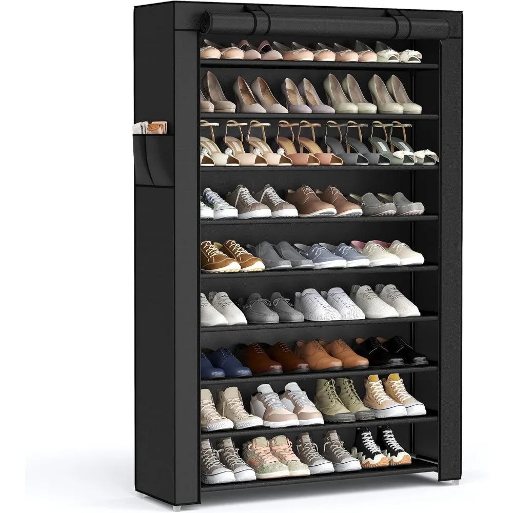 10-Tier Shoe Rack, Shoe Storage Cabinet with Dustproof Cover, Free-Standing Shoe Storage  Shoes, for Sneakers, High Heels, Black