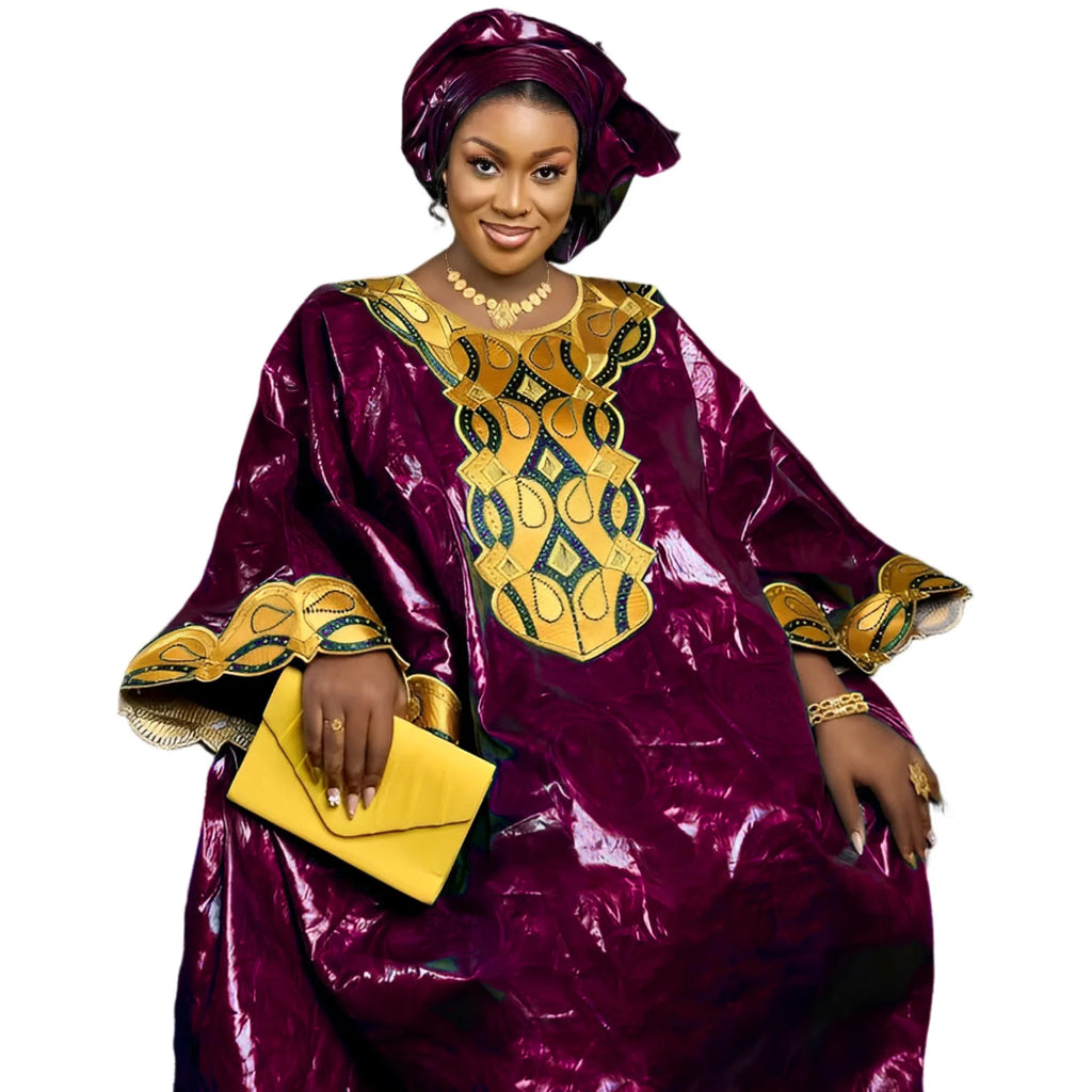 African Dresses For Woman Bazin Riche Embroidery Design Long Dress