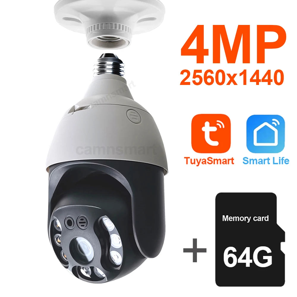 Ultra 6MP Outdoor Wireless WIFI Camera E27 Bulb Type for Smart Home Tuya APP IP66 Waterproof Auto Track Motion Detection