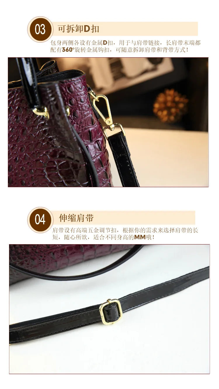 New Tote Bag for Women Crocodile Print Textured Bucket Bag Retro Shoulder Bag Fashion Handbag