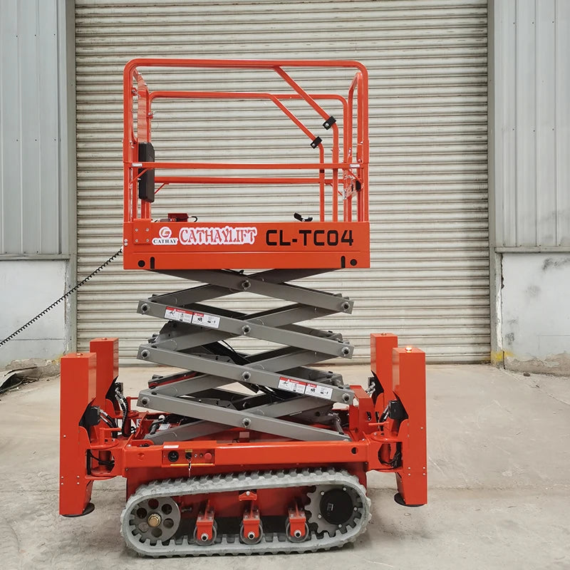 CATHAY Four Drive Crawler Scissor Platform 100kg Load 12m Electric Wear Resistant Lift for Renovation Rough Ground Work Model