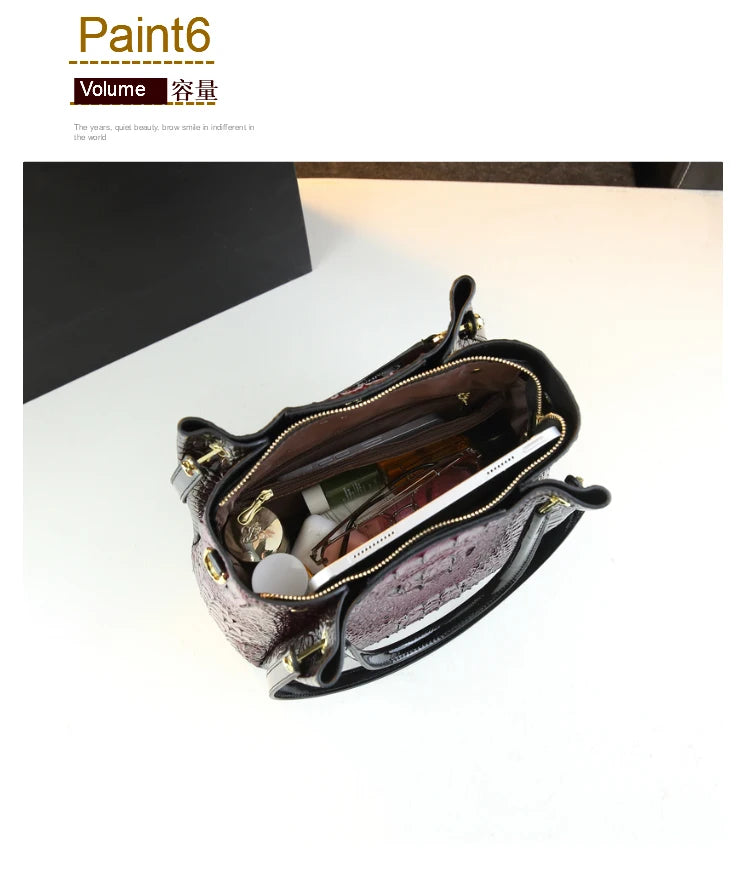 Genuine Leather Women Handbags New Tote Bag Fashion Crocodile Print Bucket Bag Retro Shoulder Messenger Bags Trend 2025