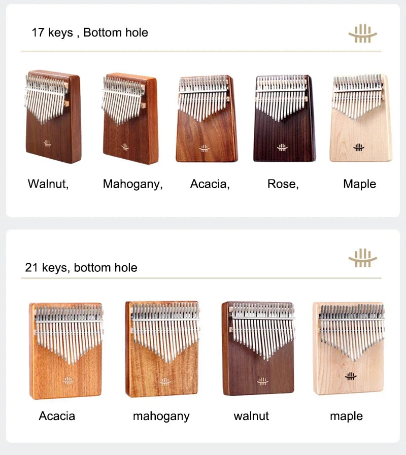 Hluru Kalimba 17Key Professional 21 Key Thumb Piano Rosewood Acacia Walnut Finger Piano Mbira For Beginner