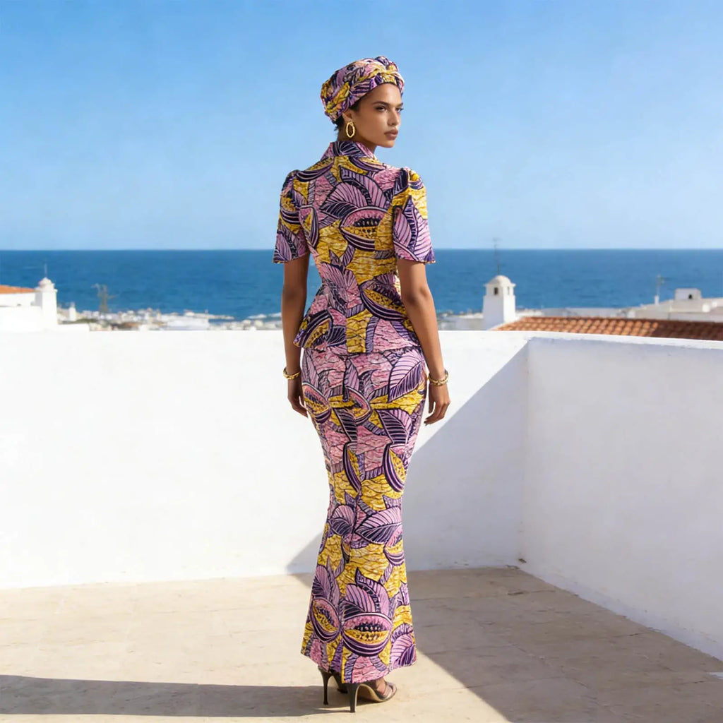 African Women Skirt Set Luxury Metal Zipper Top and Slim Fit Skirt Match Headscarf Party Wedding Elegant Lady Dress Suit 2526079