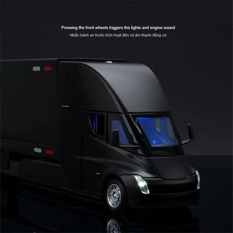 1:32 Semi Alloy Electric Semi Trailer Truck Head Car Model Diecast Container Transport Truck Vehicles Car Model Sound Light Toys