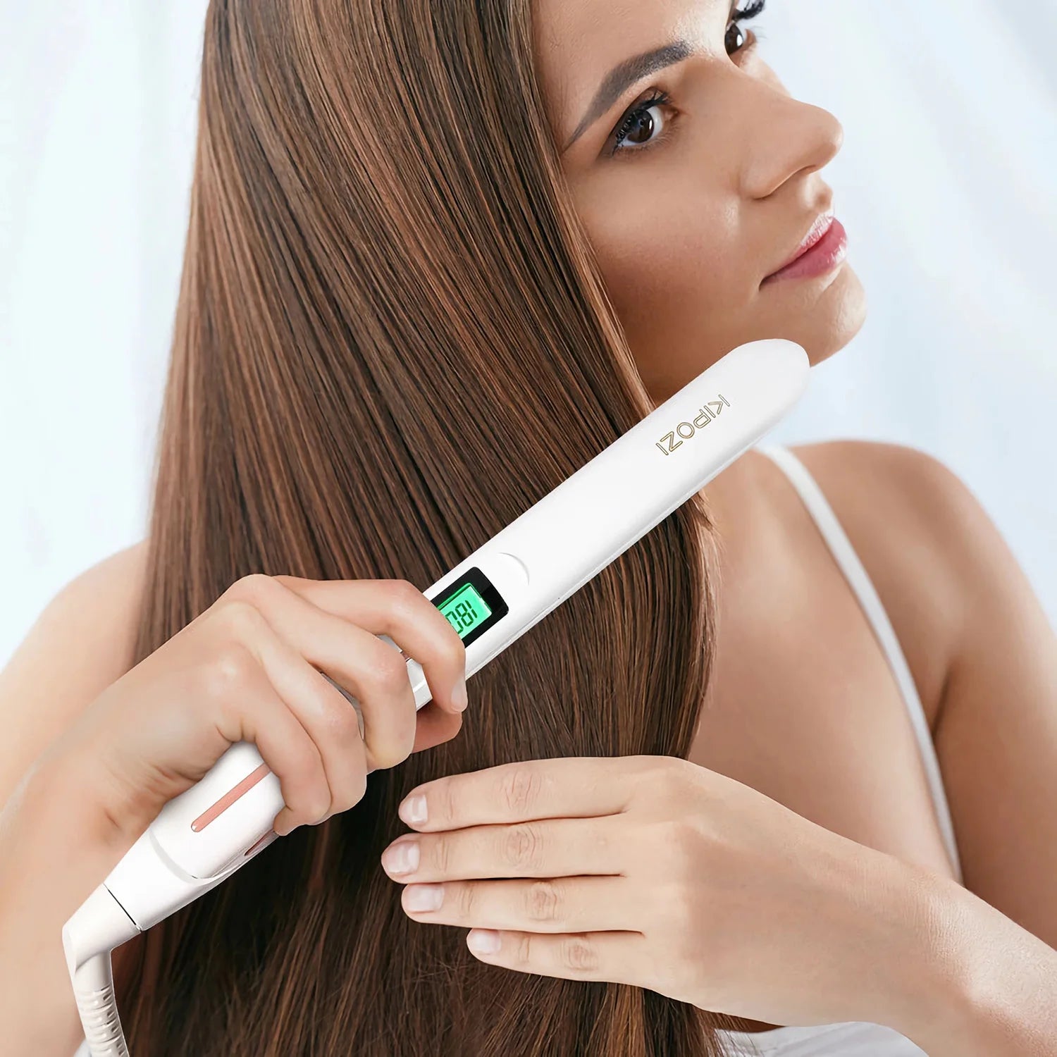 KIPOZI Perfect For Any Hair Type Titanium Flat Iron Hair Straightener with Digital LCD Display Dual Voltage Instant Heating Iron