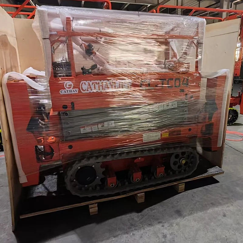 CATHAY Four Drive Crawler Scissor Platform 100kg Load 12m Electric Wear Resistant Lift for Renovation Rough Ground Work Model