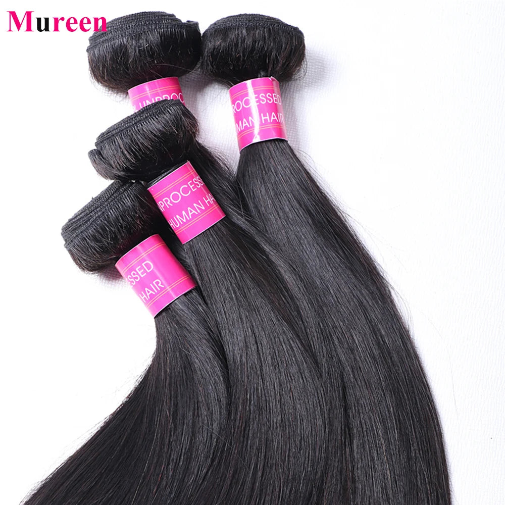 Mureen 100% Unprocessed Raw Human Hair Weave 1/3/4 Bundles Quick Weave Sew In Human Hair Extension Straight Human Hair Bundles