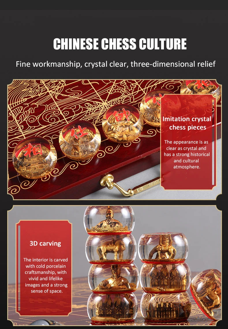 Chinese Chess Set Luxury Table Board Games Artificial Crystal Engraving Chess Family Party Children Adult Collect Birthday Gift