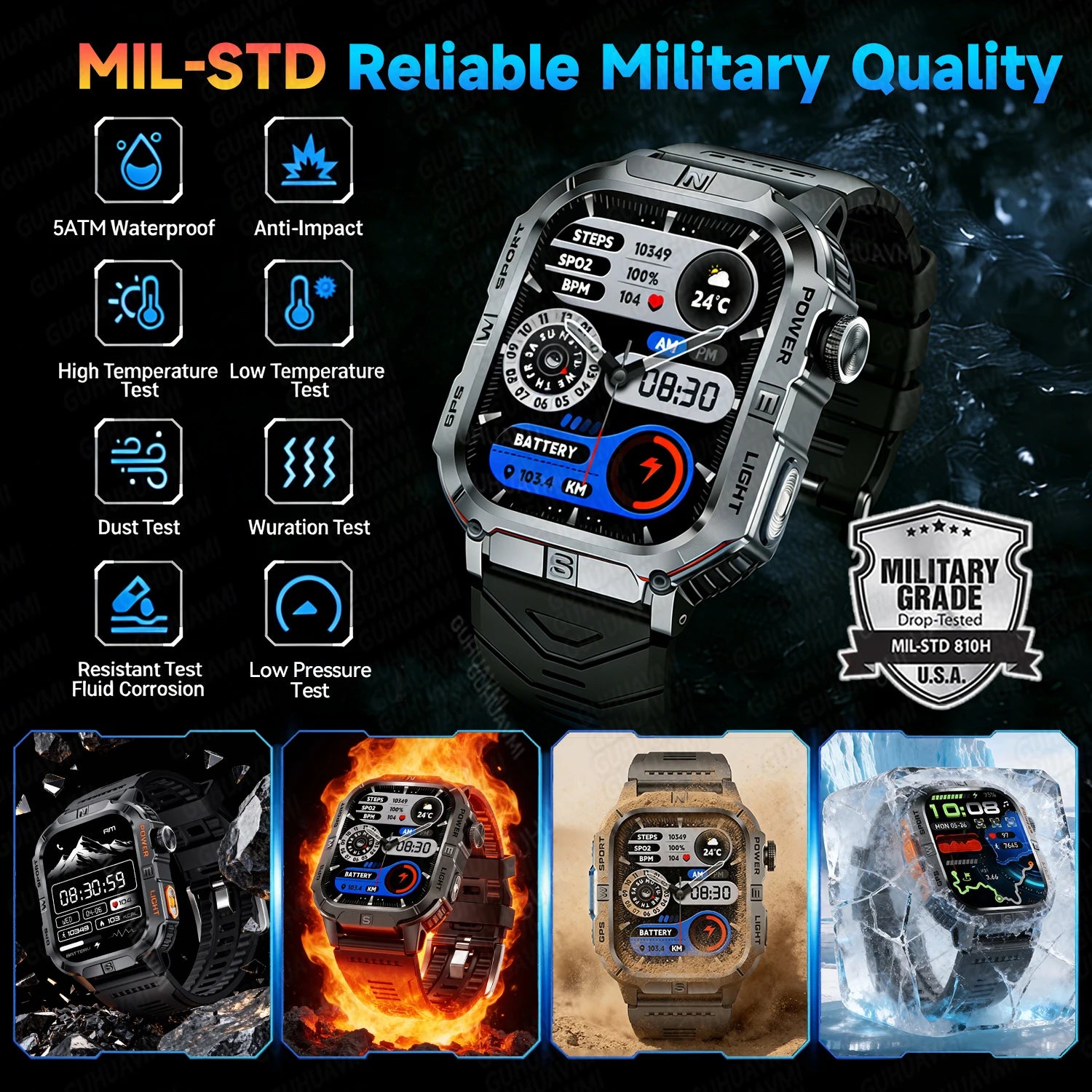 2026New GPS Outdoor Smart Watch Men Women Compass Altimeter Barometer Waterproof Bluetooth Call Sports Smartwatch 540mAh Battery