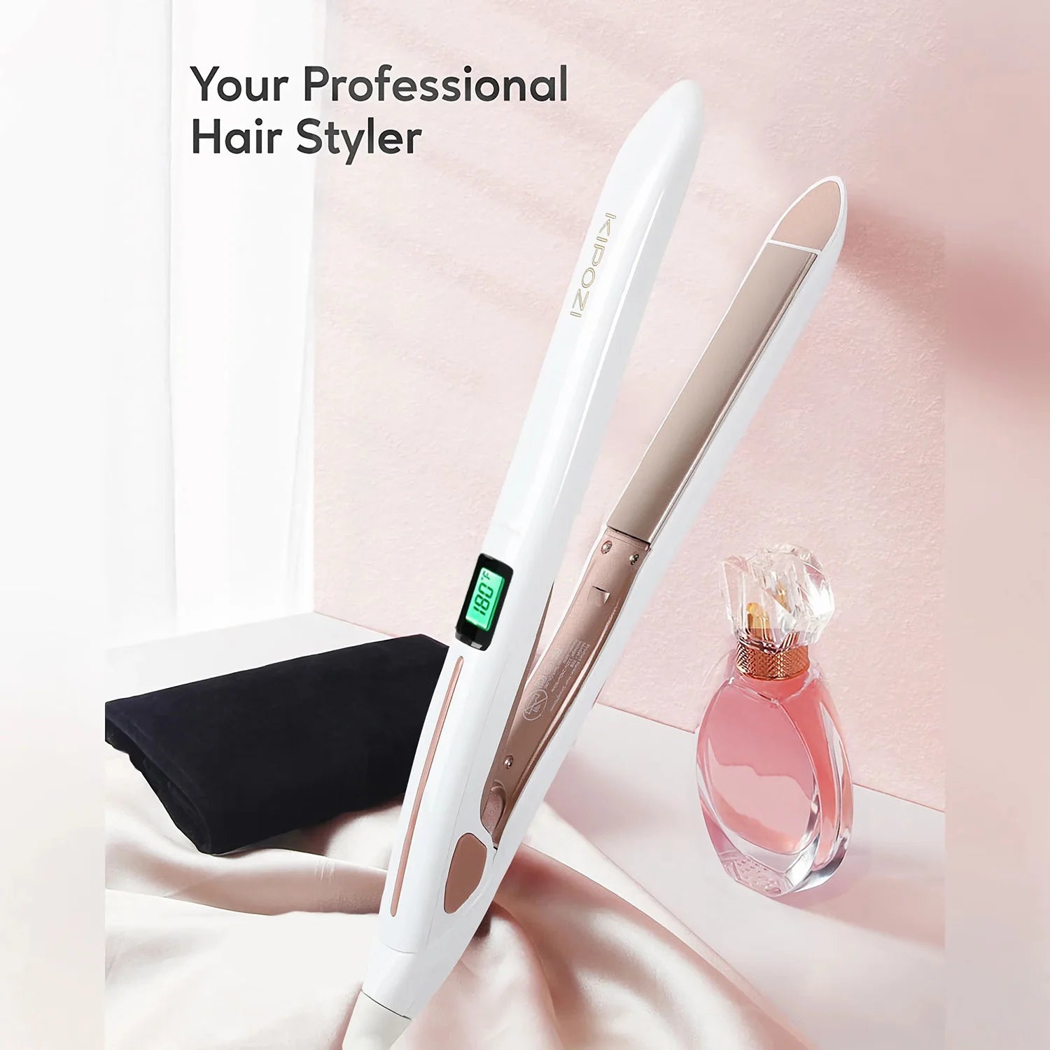 KIPOZI Perfect For Any Hair Type Titanium Flat Iron Hair Straightener with Digital LCD Display Dual Voltage Instant Heating Iron
