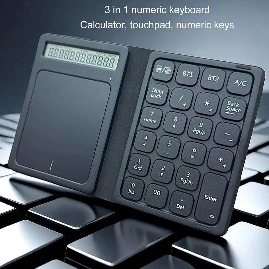 Wireless Numeric Keypad 2 Device Connectivity Bluetooth Numeric Keyboard Foldable Calculator Function for Financial Accounting
