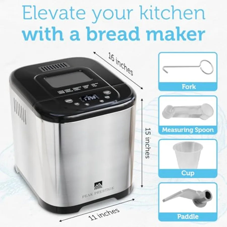 15-in-1 Automatic Bread Maker Machine with Nonstick Aluminum Pan and Touch Panel for Home Kitchen Use Includes Measuring Spoons