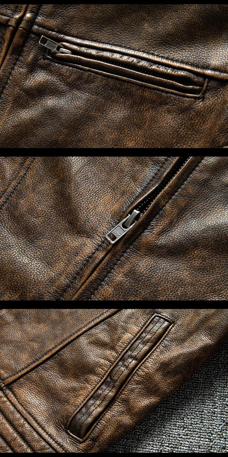 Vintage Men Leather Jacket Yellow Brown Thick 100% Genuine Cowhide Biker Jacket Slim Fit Men Motorcycle Coat Spring ASIAN SIZE