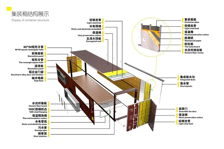 Container house second floor terrace removable outdoor wooden house
