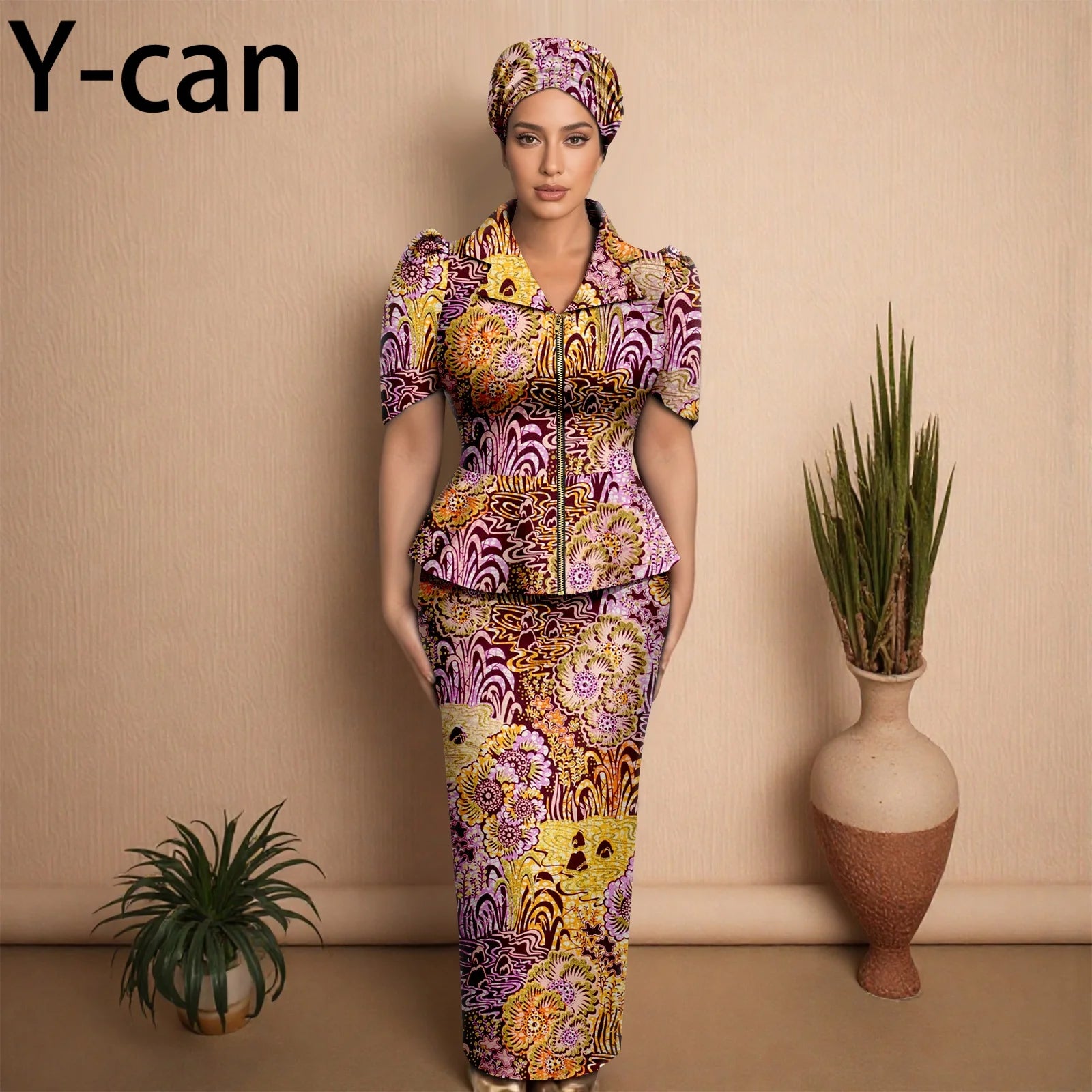 African Women Skirt Set Luxury Metal Zipper Top and Slim Fit Skirt Match Headscarf Party Wedding Elegant Lady Dress Suit 2526079