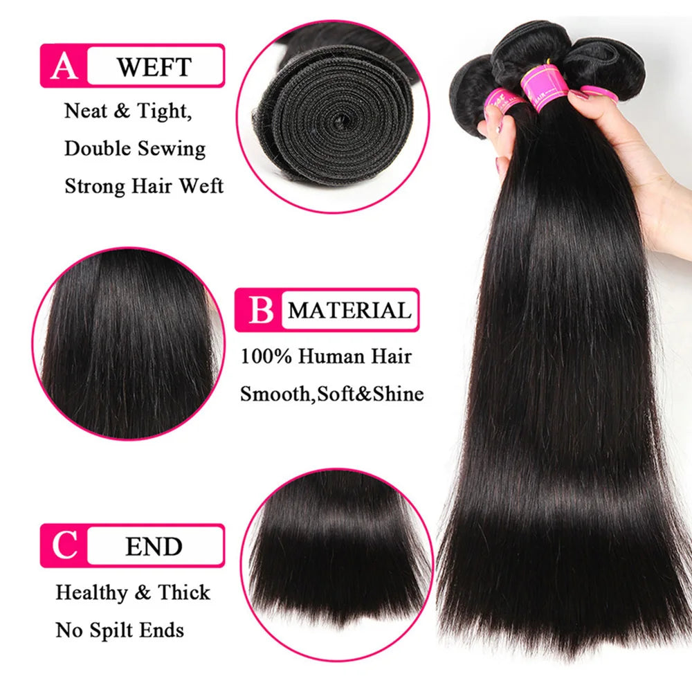 Mureen 100% Unprocessed Raw Human Hair Weave 1/3/4 Bundles Quick Weave Sew In Human Hair Extension Straight Human Hair Bundles