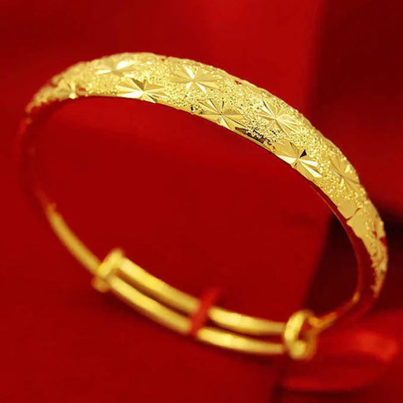 24k Gold 9999 Round Star Bracelet Gold Push-pull Star Imitation Gold Bracelet Hand Decoration Fine Jewelry Bangles