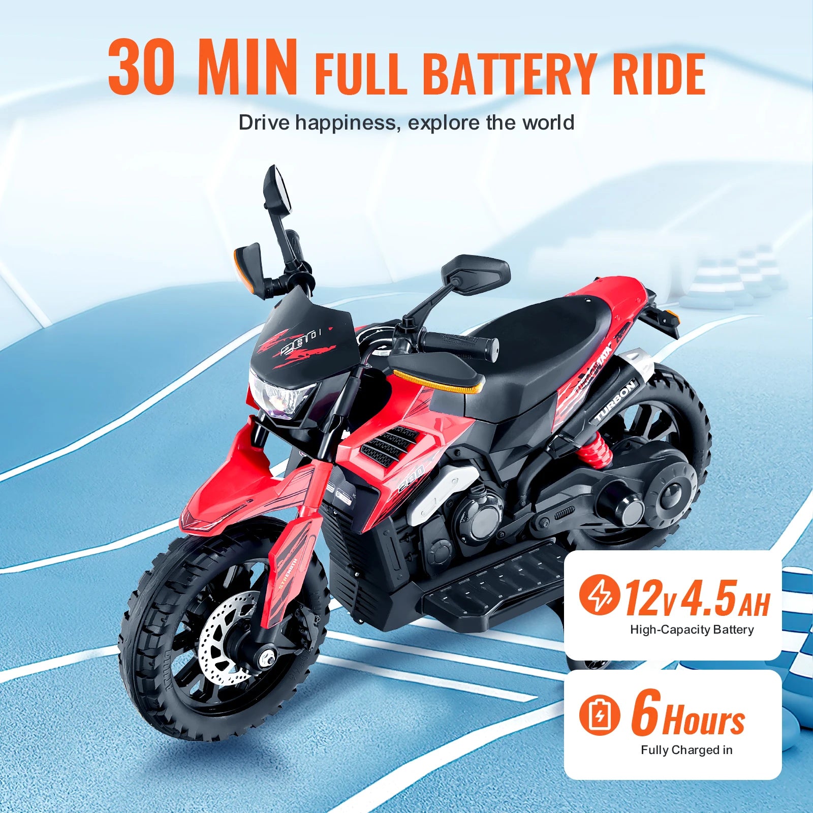 SucceBuy 6/12V Children's Electric Car Kids Ride On Motorcycle with Detachable Wheel Headlight Music Bluetooth for Boys Gifts