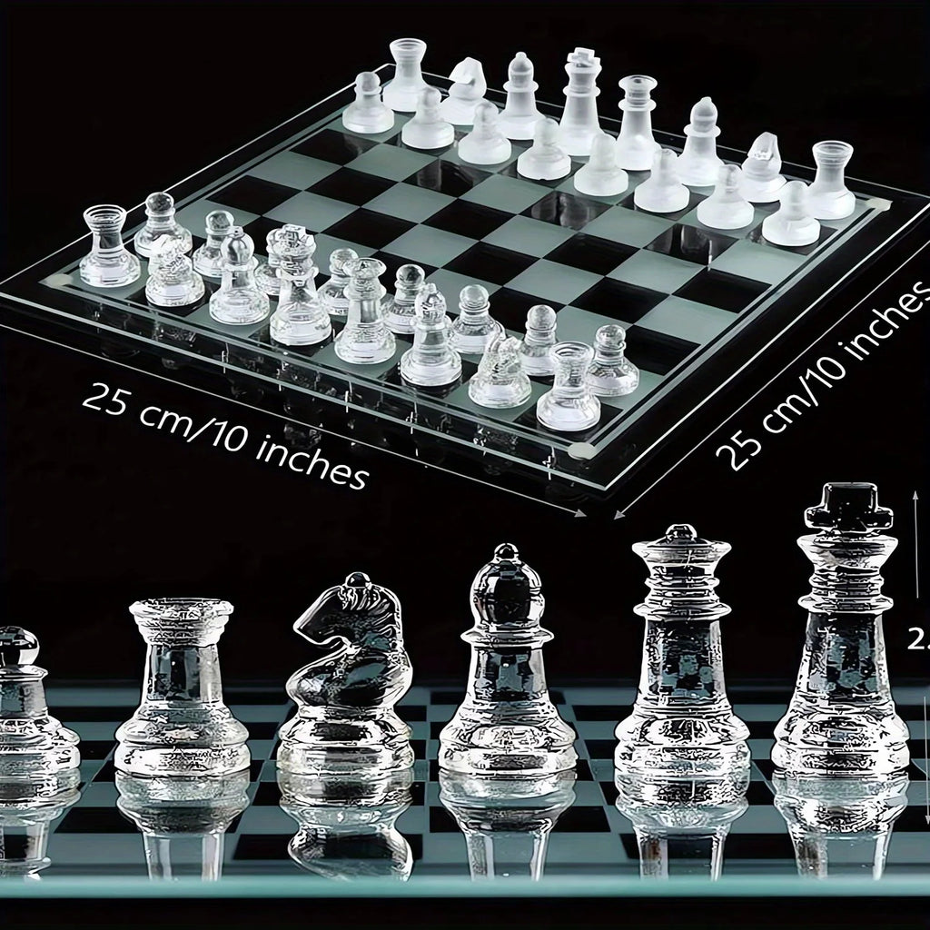 10Inch Handcrafted Glass Chess Set Premium Quality Intricate Design for Home Decor  Perfect for Game Nights & Chess Lovers
