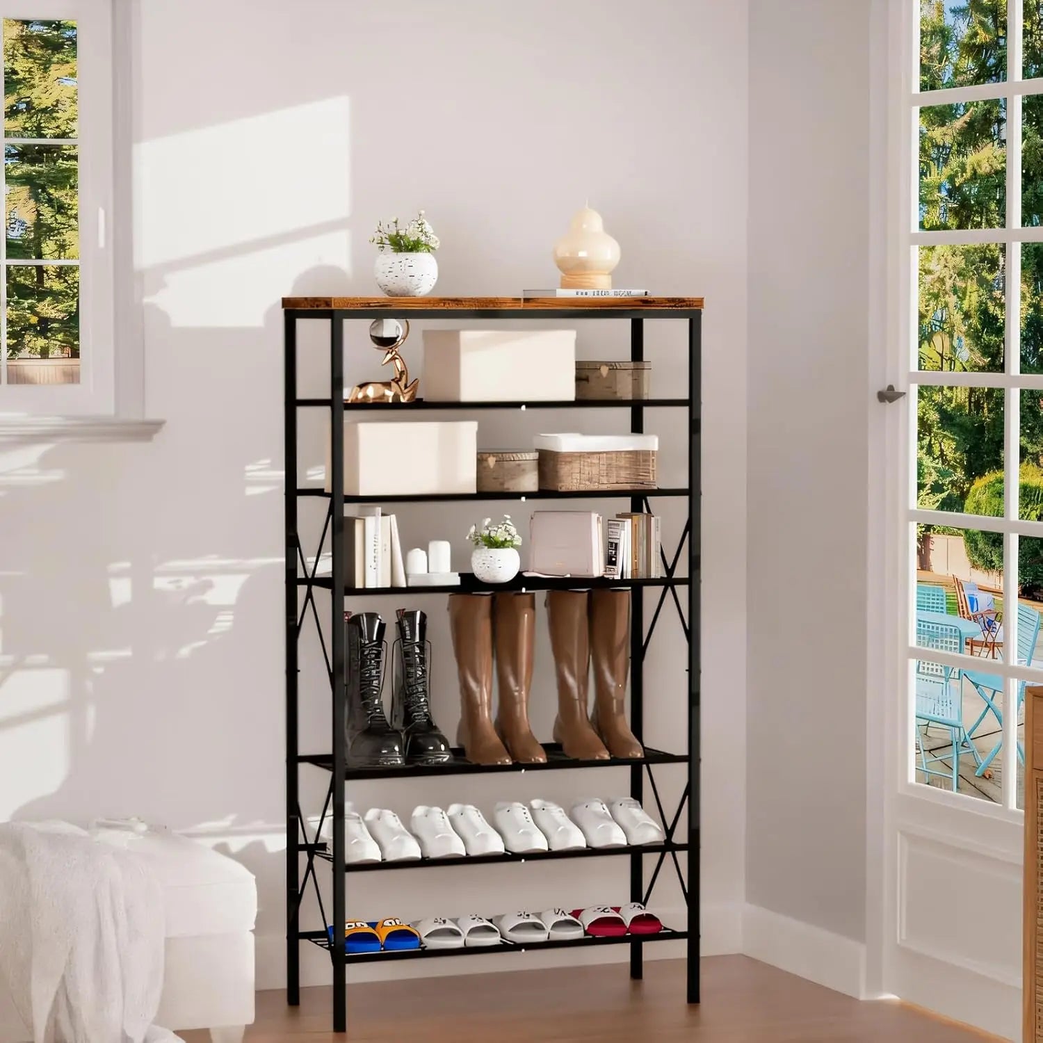 8-Tier Tall Shoe Rack Organizer, Holds 32 Pairs, Durable Adjustable Metal Shelf for Entryway or Closet