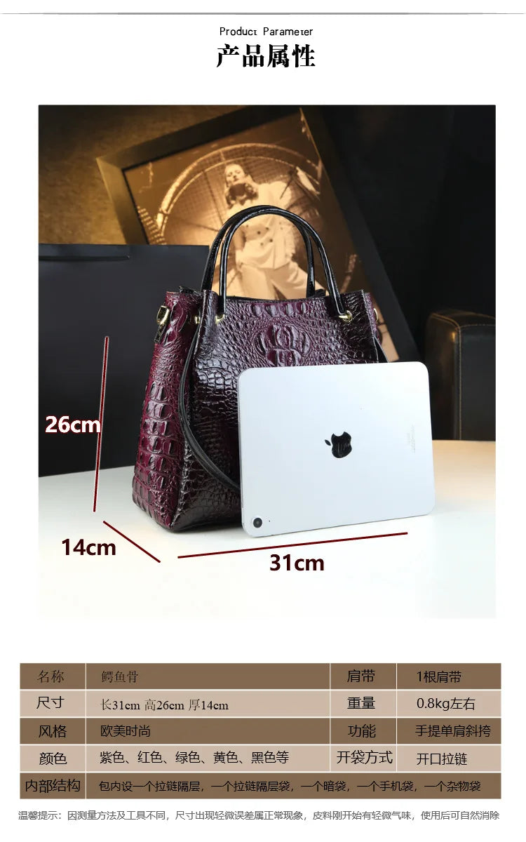 New Tote Bag for Women Crocodile Print Textured Bucket Bag Retro Shoulder Bag Fashion Handbag
