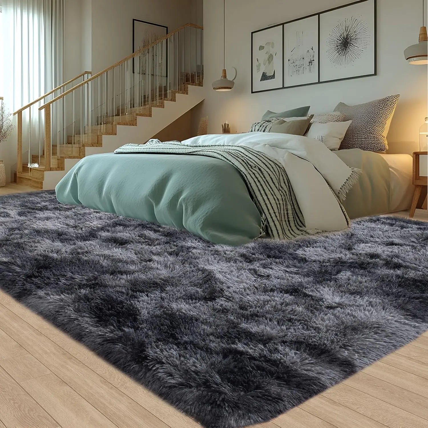 Soft Area Rugs for Living Room Non-Slip Thick Plush Carpets for Winter Tie-Dye Dark Gray Fluffy Artificial Velvet Soft Carpets