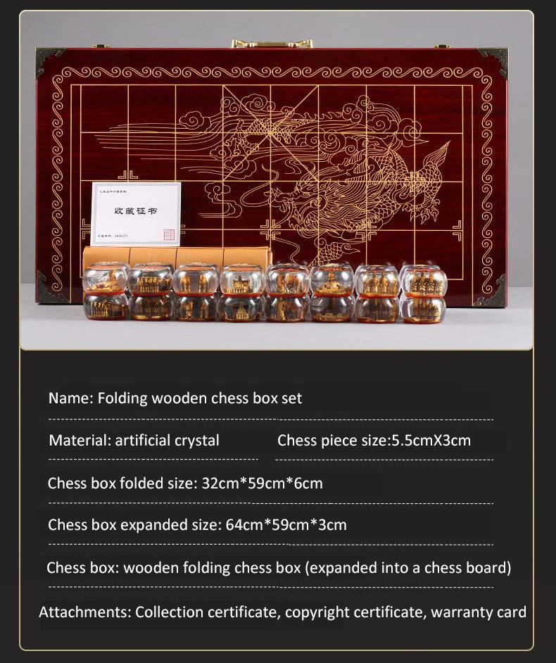 Chinese Chess Set Luxury Table Board Games Artificial Crystal Engraving Chess Family Party Children Adult Collect Birthday Gift